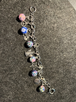 Bettelarmband- versilbert- 6x Kugeln bunt- (21cm)