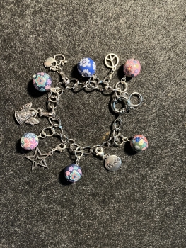 Bettelarmband- versilbert- 6x Kugeln bunt- (21cm)