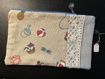 Kosmetiktasche Jeansreste (blau Hufeisen)