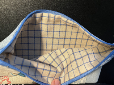 Kosmetiktasche Jeansreste (blau Hufeisen)