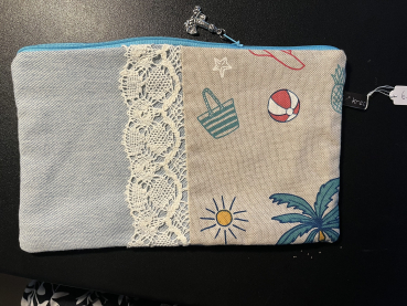Kosmetiktasche Jeansreste (türkis Leuchtturm)