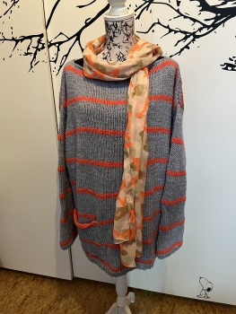 PULLOVER  Gr. 44-46 grau- neon-orange  mit Schaltuch