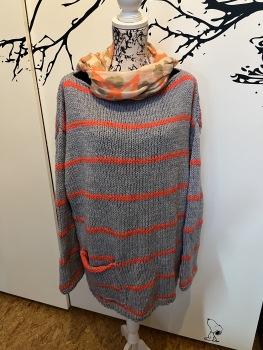 PULLOVER  Gr. 44-46 grau- neon-orange  mit Schaltuch