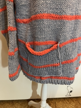 PULLOVER  Gr. 44-46 grau- neon-orange  mit Schaltuch