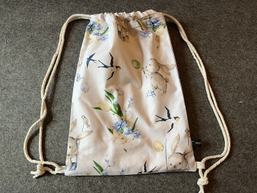RUCKSACK, Turnbeutel für Kinder (Hasi 2 - Kordel weiß)