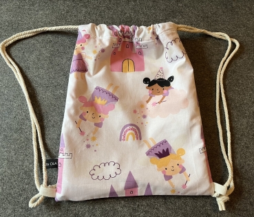 RUCKSACK- Turnbeutel für Kinder (Prinzessin 2 -Kordel weiß)
