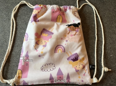 RUCKSACK- Turnbeutel für Kinder (Prinzessin 2 -Kordel weiß)