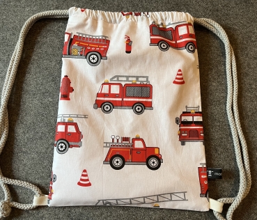 RUCKSACK - Turnbeutel für Kinder  ( Feuerwehr-Kordel grau)