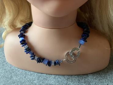 Preview: Kette Lapis Lazuli - Glas (blau- Silber)