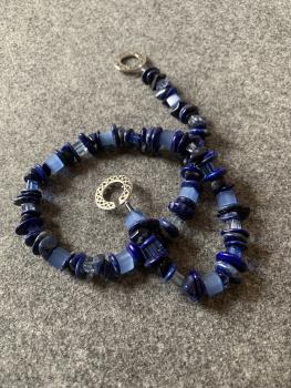 Preview: Kette Lapis Lazuli - Glas (blau- Silber)