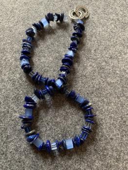 Preview: Kette Lapis Lazuli - Glas (blau- Silber)