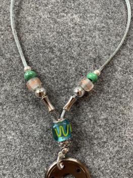 Preview: Kette silber-grün ( Eulen, Häschen, Blume)