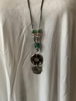 Preview: Kette silber-grün ( Eulen, Häschen, Blume)