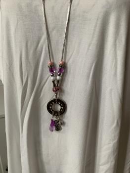 Kette  rosa + fliederfarben, (Schutzengel, Hufeisen )