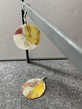 Preview: Ohrringe rund Blüten gelb, rosa