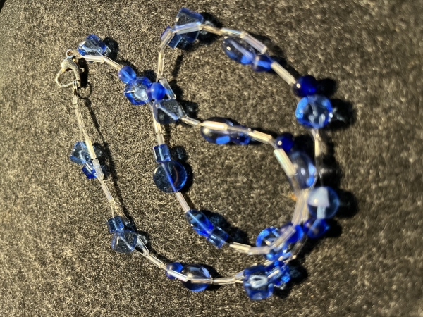 KETTE kurz blau-silberfarben - Glas (43cm) Krabinerverschluss