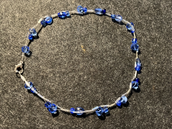 KETTE kurz blau-silberfarben - Glas (43cm) Krabinerverschluss