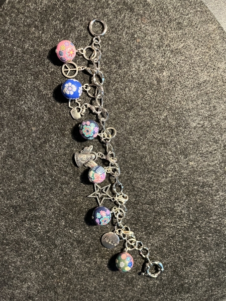 Bettelarmband- versilbert- 6x Kugeln bunt- (21cm)