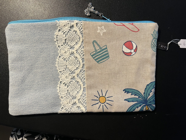 Kosmetiktasche Jeansreste (türkis Leuchtturm)
