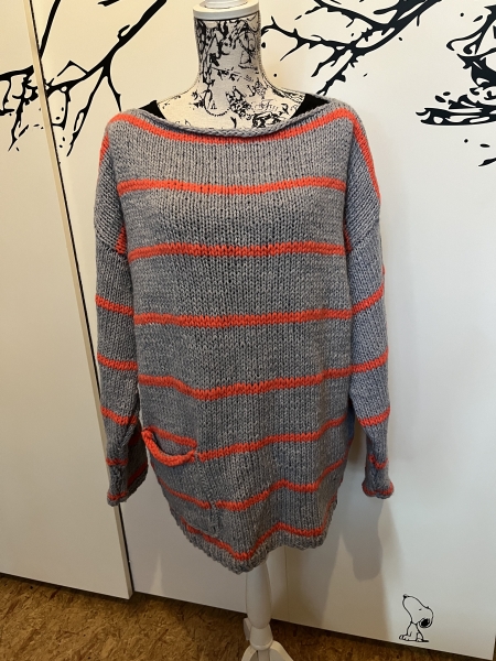 PULLOVER  Gr. 44-46 grau- neon-orange  mit Schaltuch