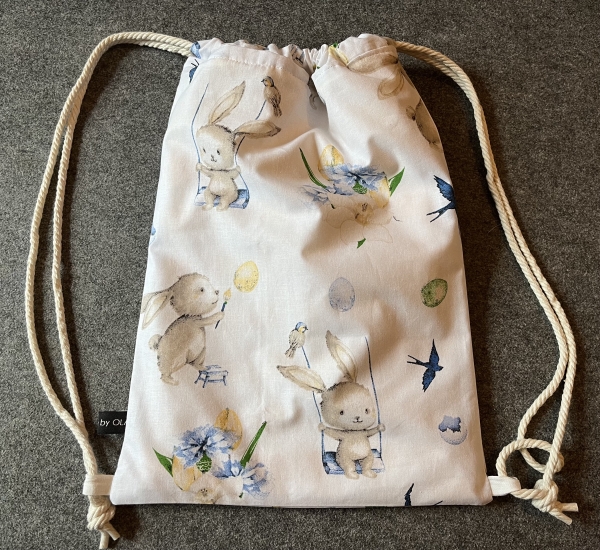 RUCKSACK, Turnbeutel für Kinder (Hasi 2 - Kordel weiß)