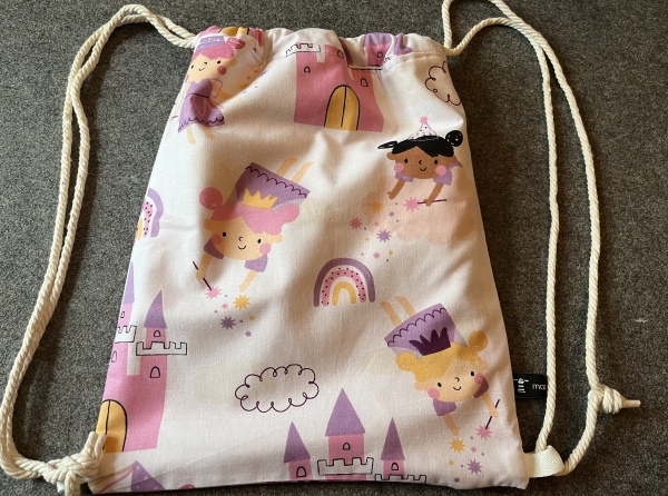 RUCKSACK- Turnbeutel für Kinder (Prinzessin 2 -Kordel weiß)