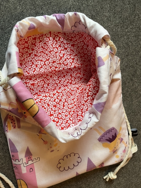 RUCKSACK- Turnbeutel für Kinder (Prinzessin 2 -Kordel weiß)