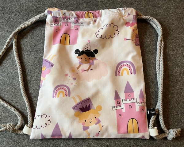 RUCKSACK- Turnbeutel für Kinder (Prinzessin 1Kordel grau)