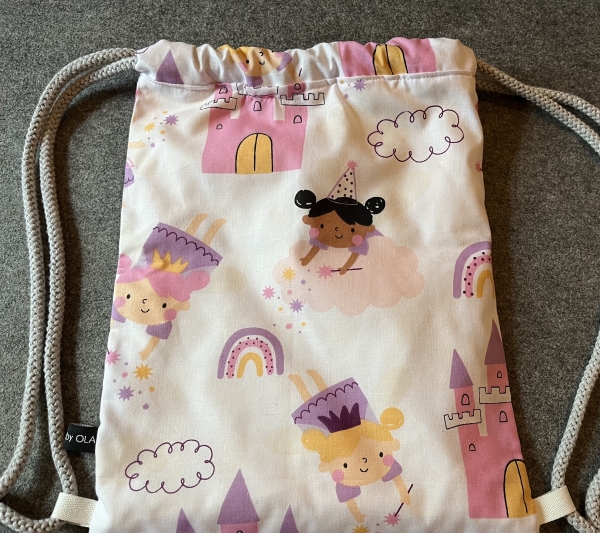RUCKSACK- Turnbeutel für Kinder (Prinzessin 1Kordel grau)