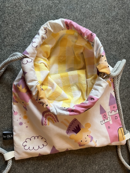 RUCKSACK- Turnbeutel für Kinder (Prinzessin 1Kordel grau)