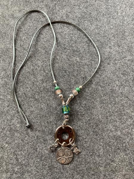 Kette silber-grün ( Eulen, Häschen, Blume)